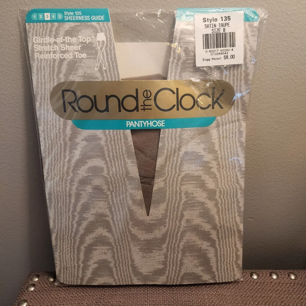 2 Pairs Round The Clock Vintage NEW Pantyhose Size B Girdle Sheer Taupe And Ice